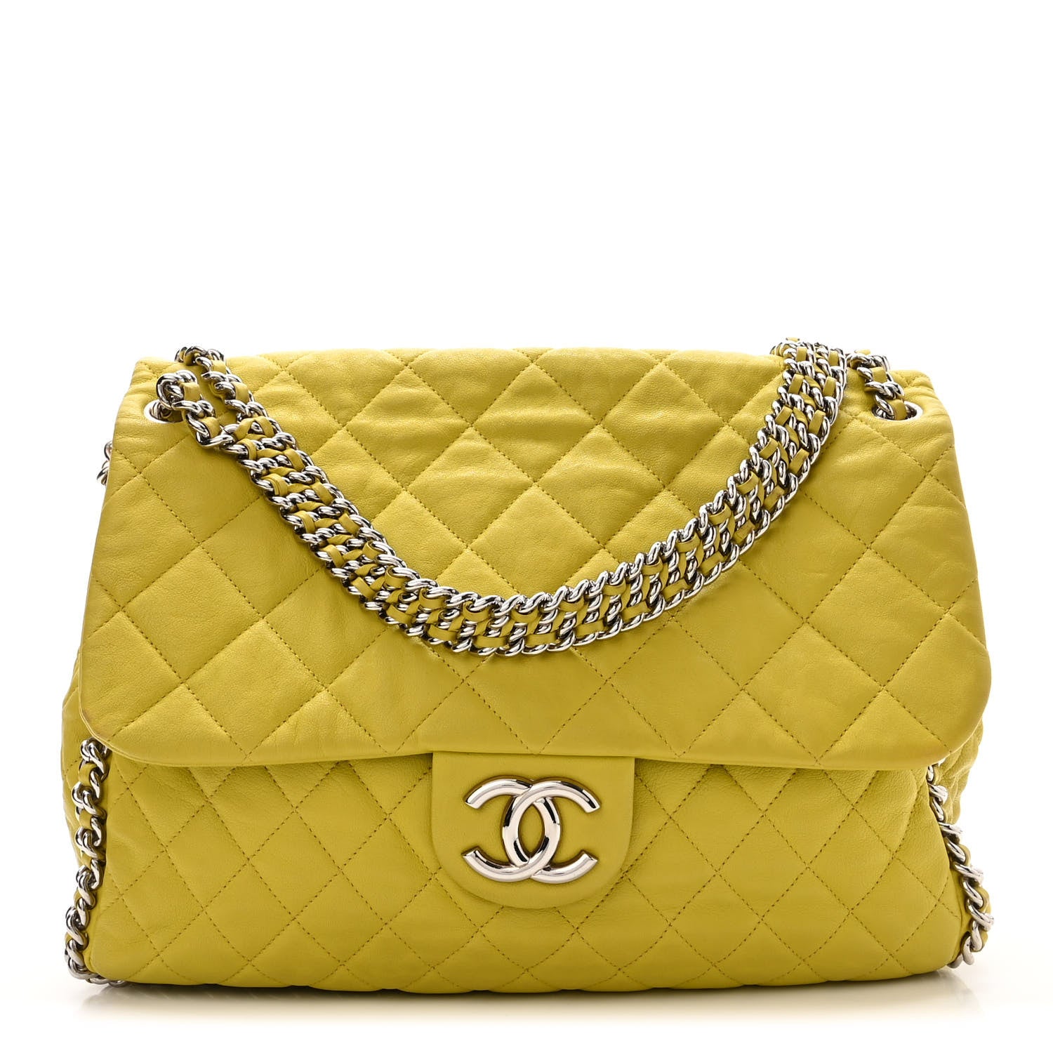 Chanel Washed Lambskin Quilted Maxi Chain Around Flap Yellow 1 of 10