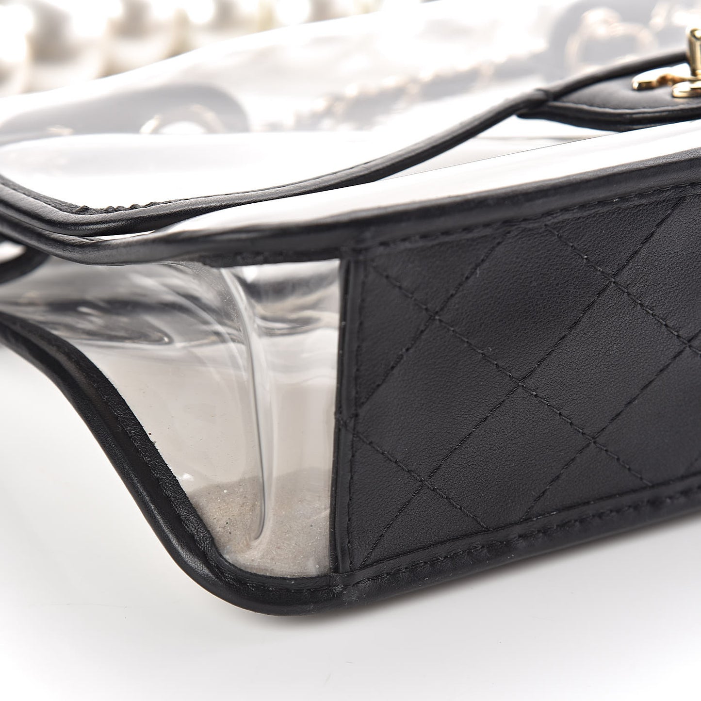 Lambskin PVC Sand By The Sea Flap With Pearl Strap Black