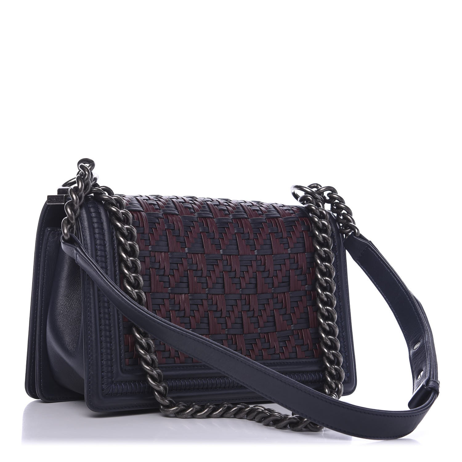 Chanel Calfskin Woven Medium Boy Flap Blue Burgundy 4 of 13