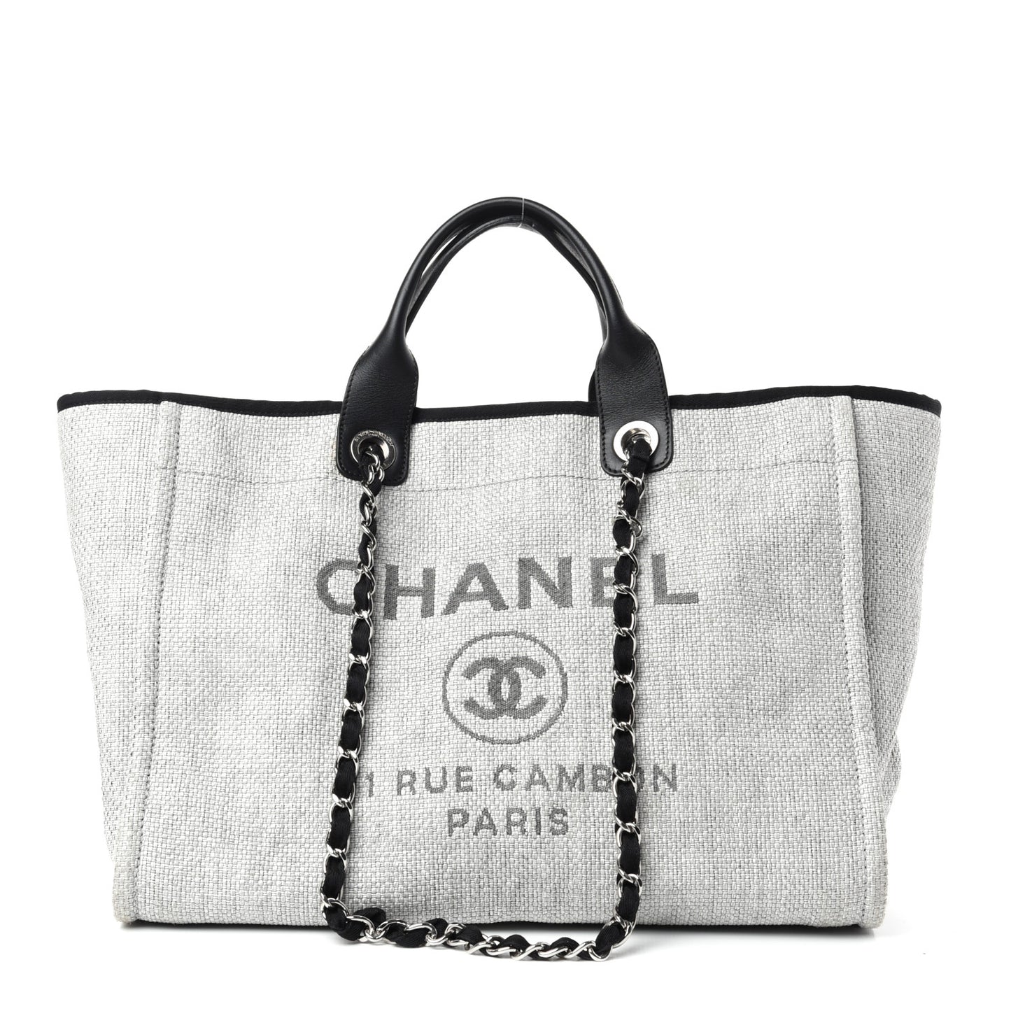 Woven Straw Raffia Medium Deauville Tote Grey