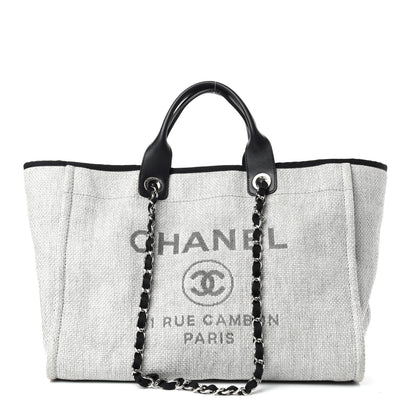 Chanel Woven Straw Raffia Medium Deauville Tote Grey 1 of 10