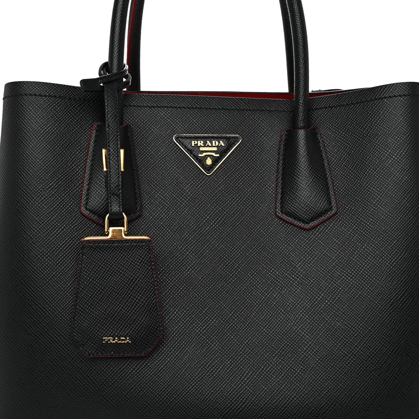 Saffiano Cuir Medium Double Bag Black Fuoco