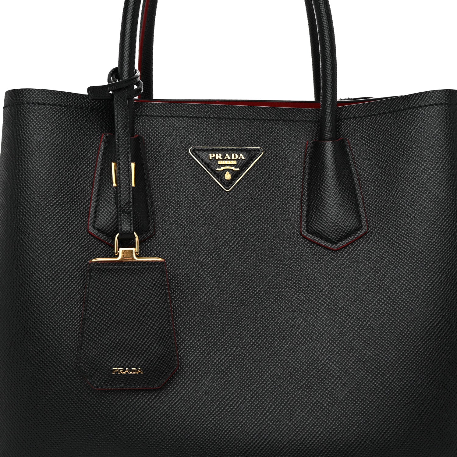 Prada Saffiano Cuir Medium Double Bag Black Fuoco 8 of 11
