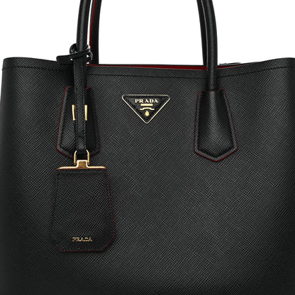 Prada Saffiano Cuir Medium Double Bag Black Fuoco 8 of 11