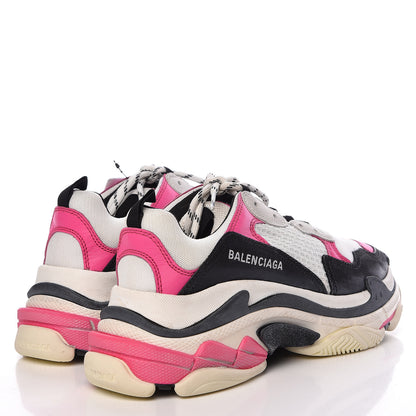 Balenciaga Fabric Mesh Womens Triple S Sneakers 40 Rose Fluo Black White 4 of 10
