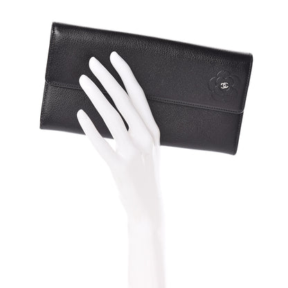 Chanel Goatskin Camellia Embossed Flap Wallet Black 2 of 11