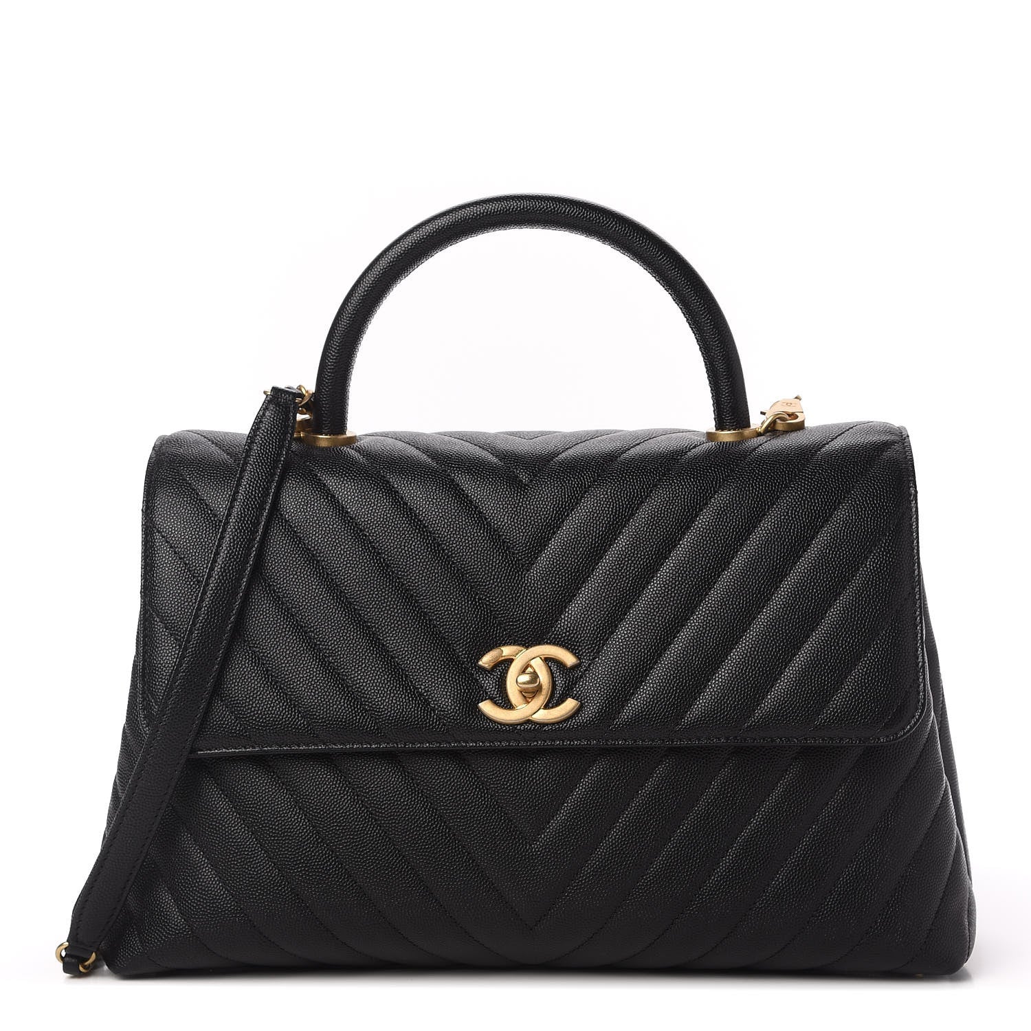 Chanel Caviar Chevron Quilted Medium Coco Handle Flap Black 2 of 19