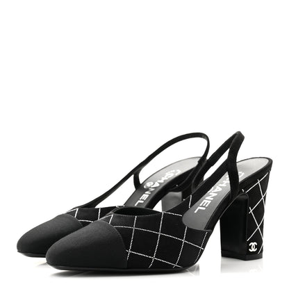 Chanel Suede Kidskin Cap Toe CC Slingback Pumps 37.5 Black Silver 4 of 9