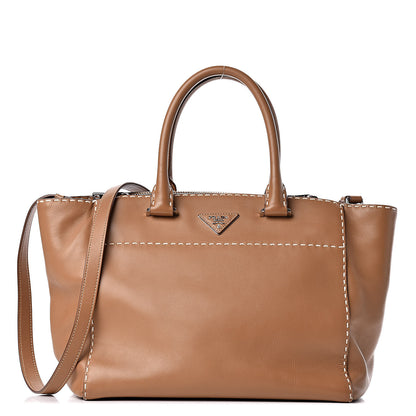 Prada City Calf Small Hand Stitched Galleria Double Zip Tote Caramel 1 of 12