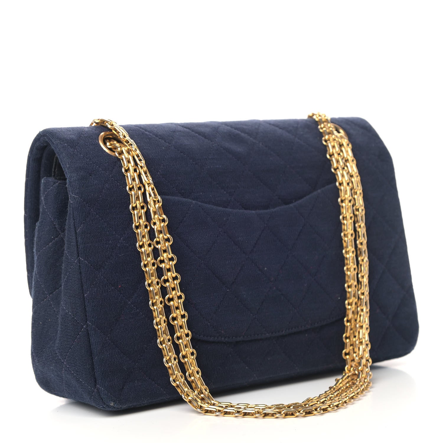 Chanel Jersey Quilted Medium Bijoux Chain Double Flap Navy 2 of 9