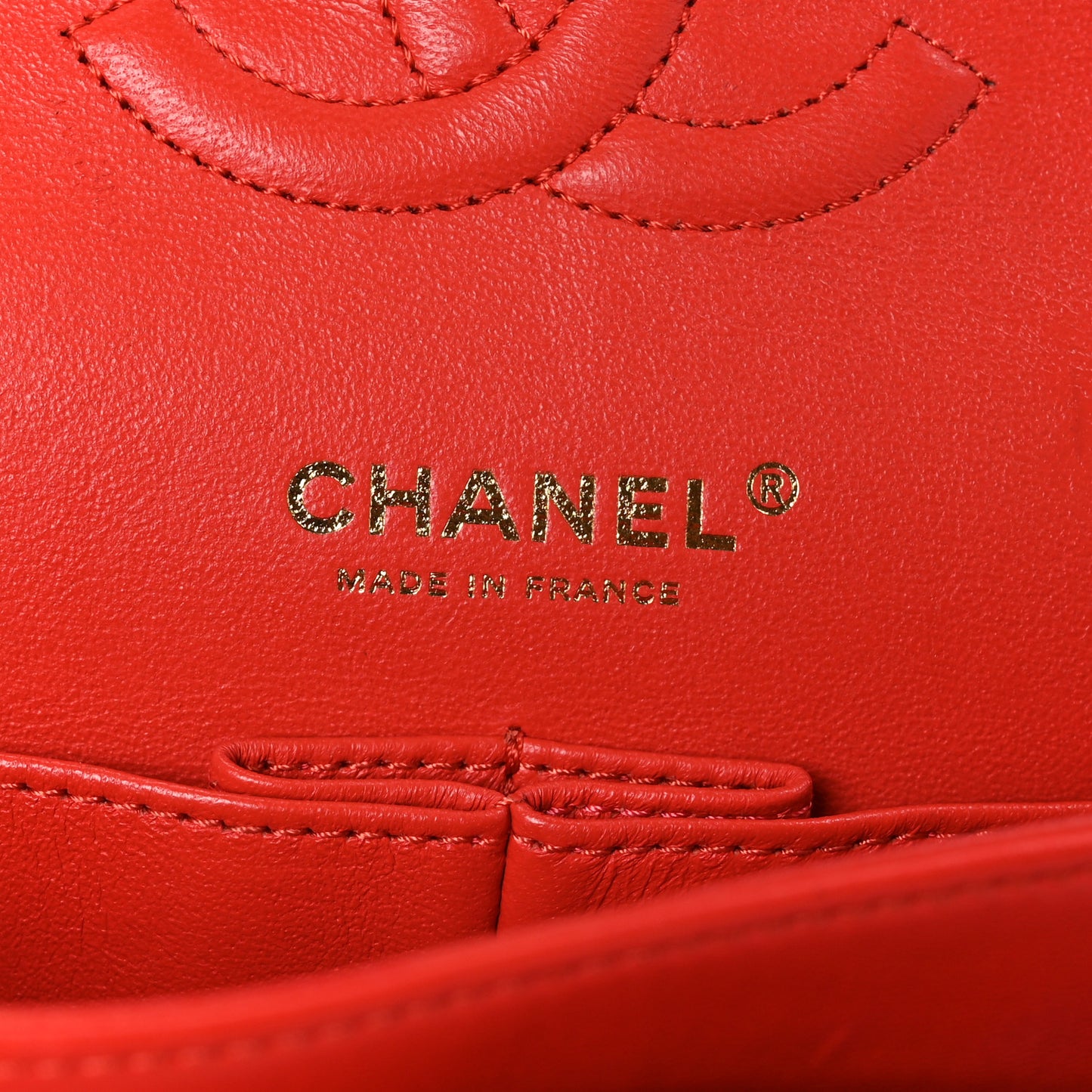 Lambskin Chevron Quilted Medium Double Flap Red