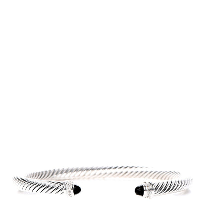 David Yurman Sterling Silver Diamond Black Onyx 5mm Cable Classics Bracelet 1 of 5