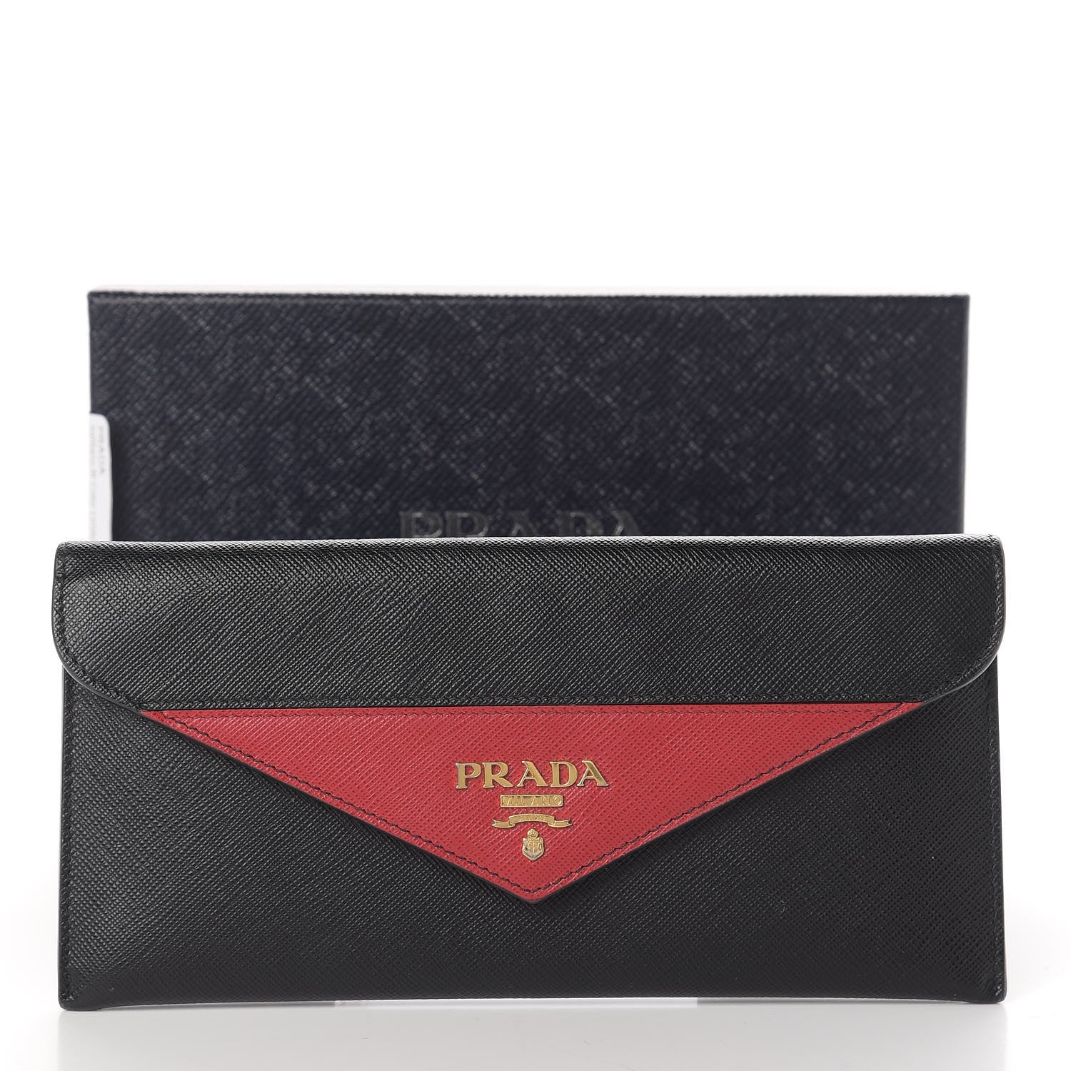 Prada Saffiano Bi-Color Envelope Wallet Black Fuoco 15 of 16