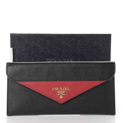Prada Saffiano Bi-Color Envelope Wallet Black Fuoco 15 of 16