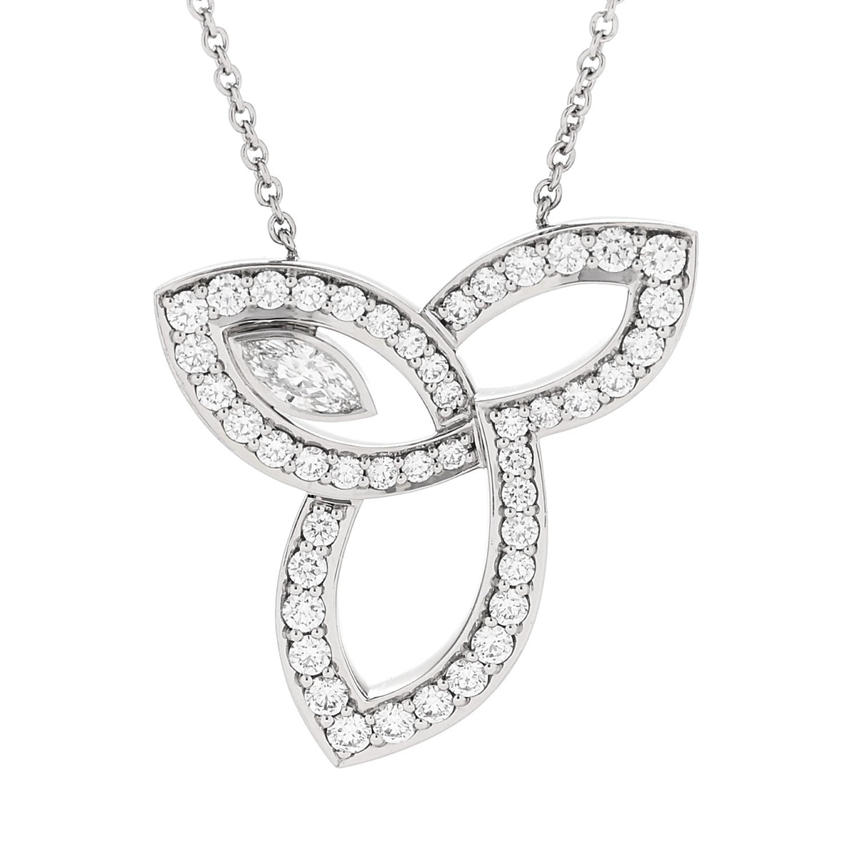 Platinum Diamond Lily Cluster Pendant Necklace
