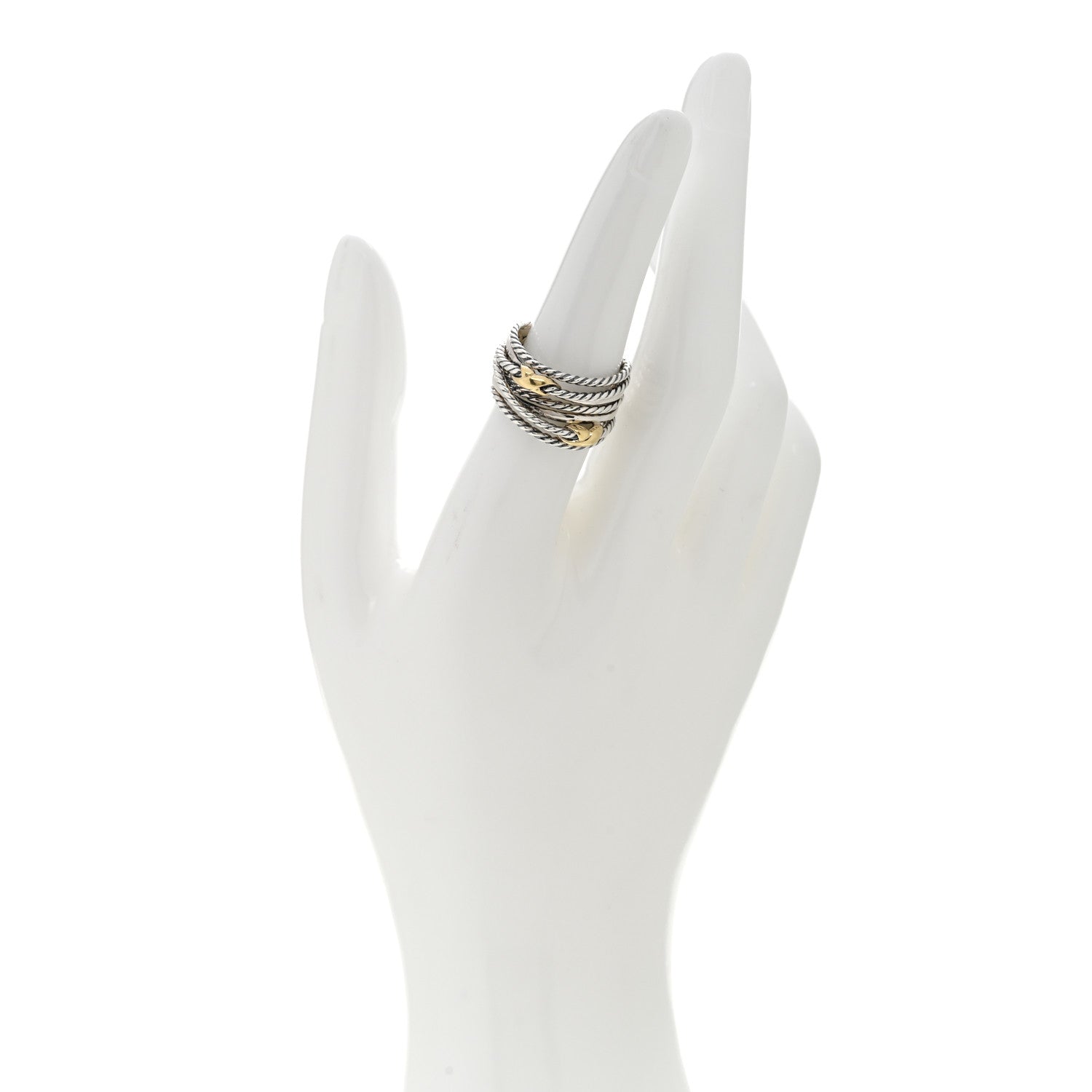 David Yurman Sterling Silver 18K Yellow Gold Double X Crossover Ring 52 6 2 of 5