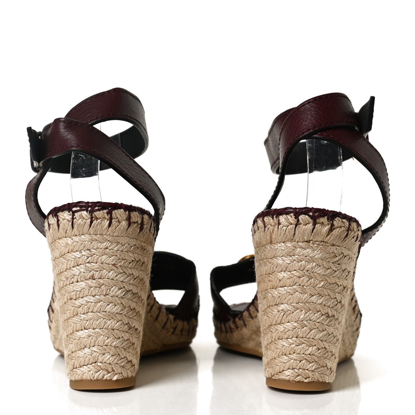 Grainy Cowhide VLogo Ankle Wrap Espadrille Wedge Sandals 41 Rubin