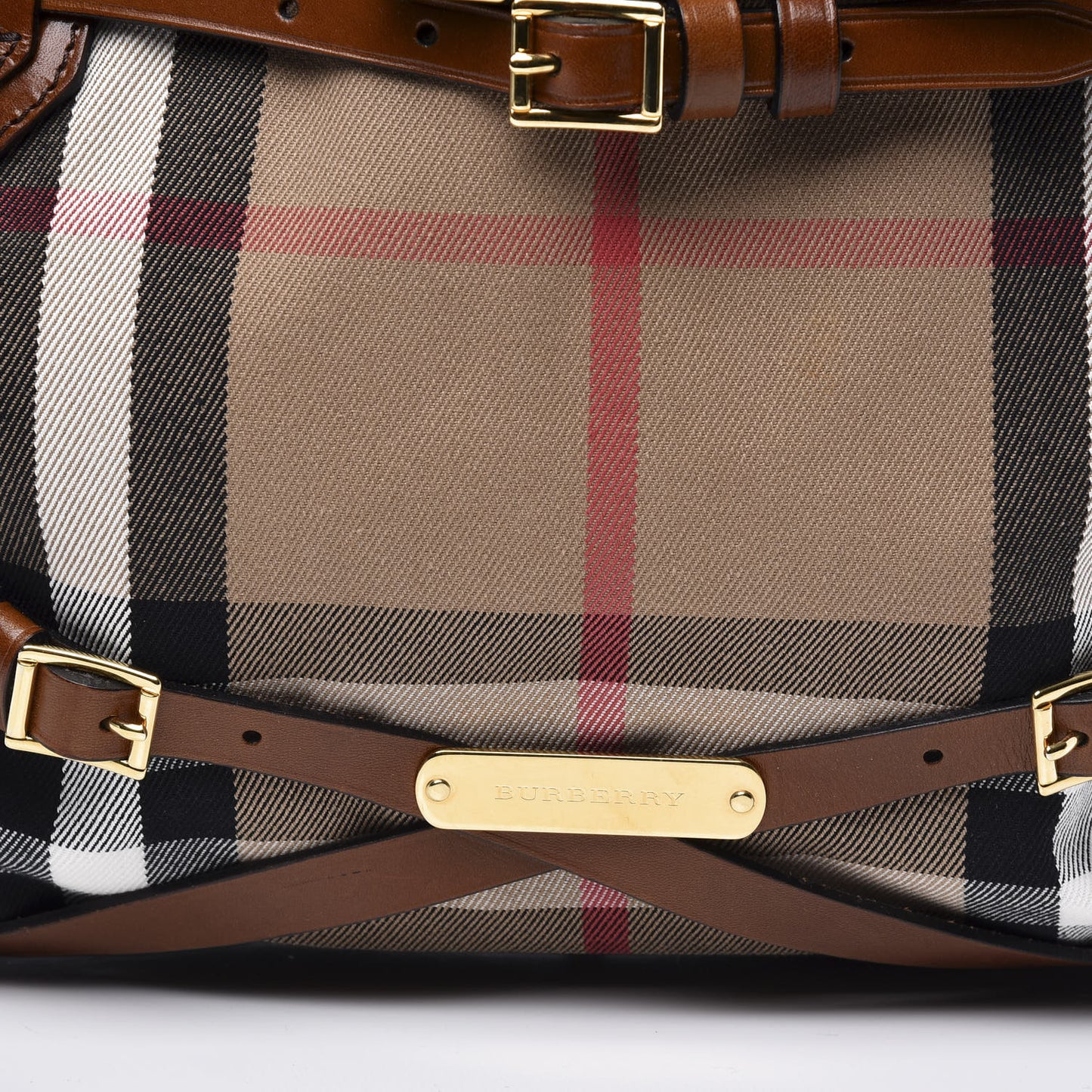 House Check Bridle Calfskin Medium Lynher Tote Dark Tan