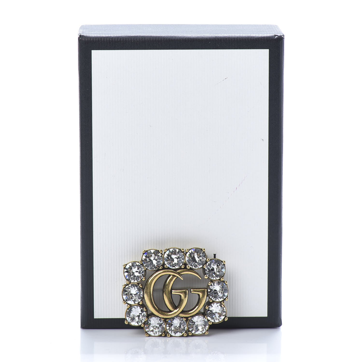 Gucci Metal Crystal Double G Brooch Aged Gold 5 of 5