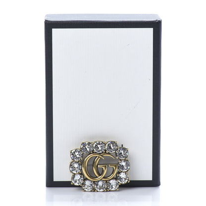 Gucci Metal Crystal Double G Brooch Aged Gold 5 of 5