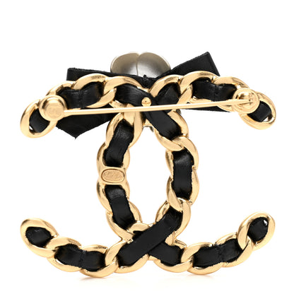 Chanel Lambskin Chain CC Camellia Brooch Black Gold 3 of 4