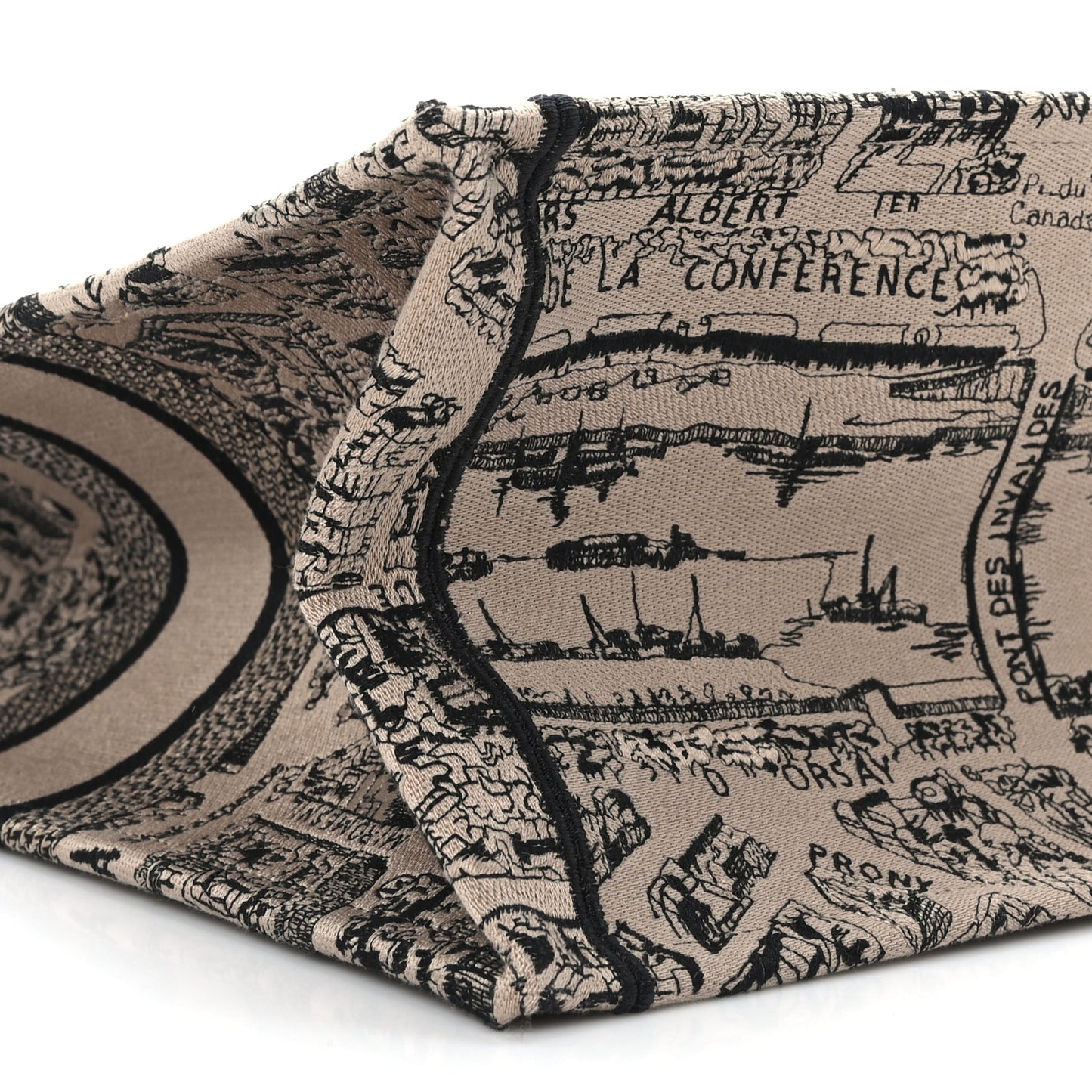 Canvas Embroidered Large Plan De Paris Book Tote Beige Black