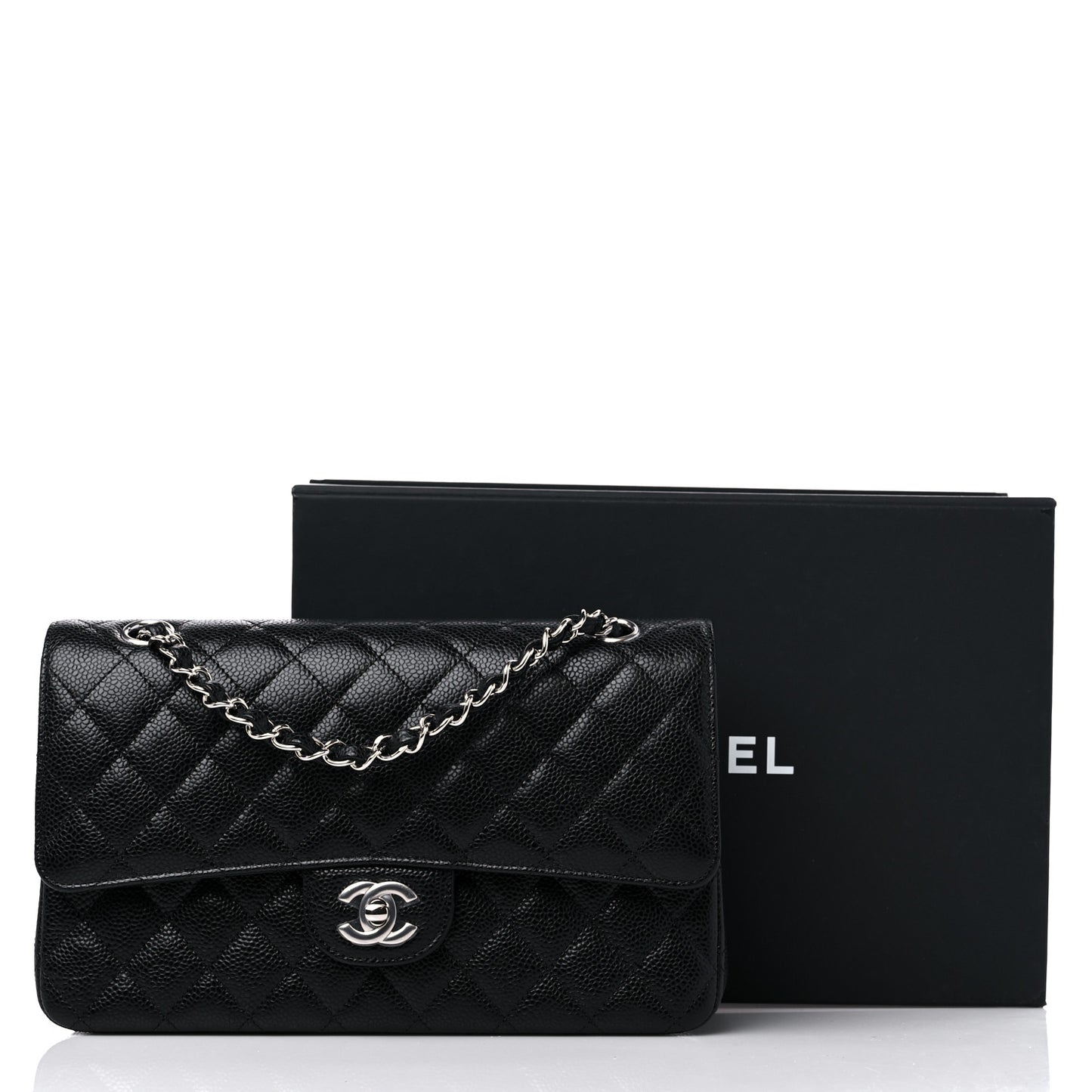 Caviar Quilted Medium Double Flap Black