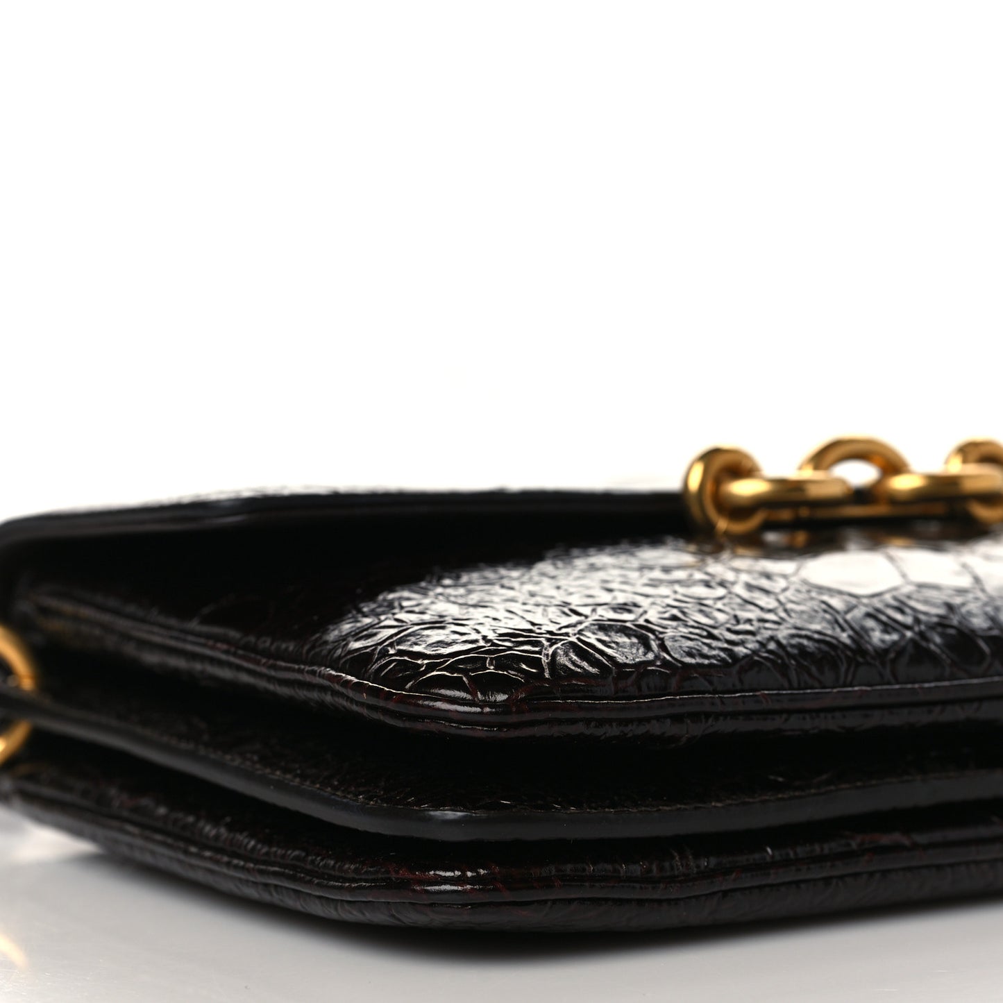 Shiny Crocodile Embossed Calfskin Le Maillon Satchel Ebony