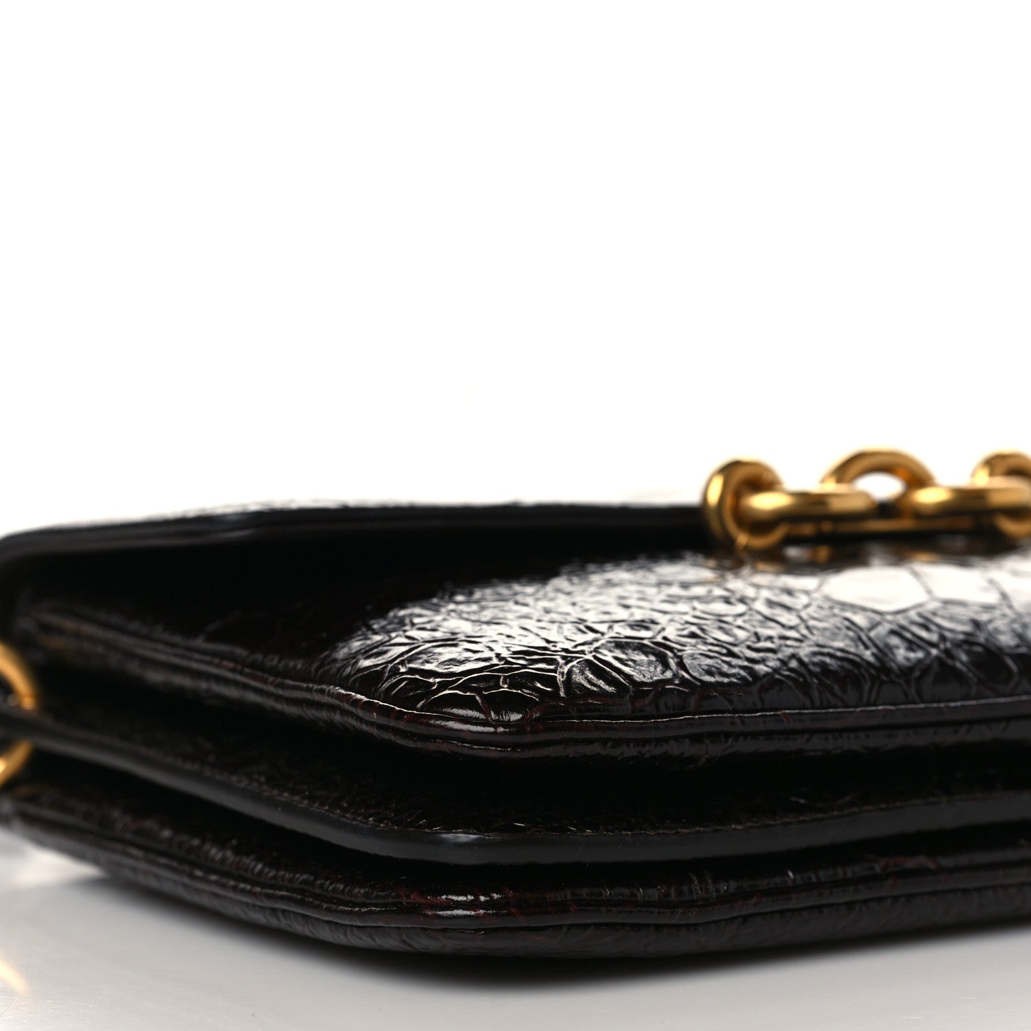 Saint Laurent Shiny Crocodile Embossed Calfskin Le Maillon Satchel Ebony 7 of 8
