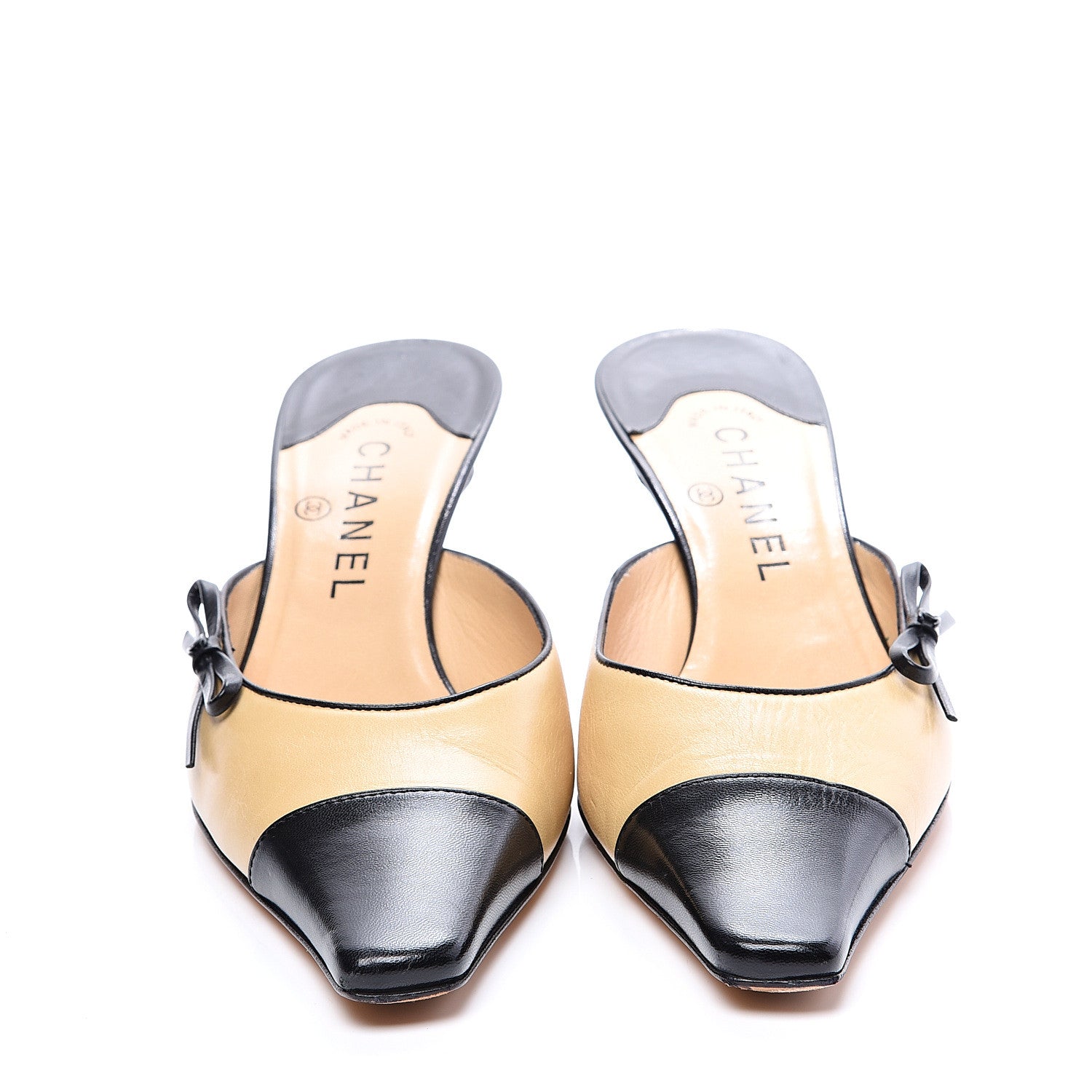 Chanel Lambskin Cap Toe CC Mules 39 Beige Black 3 of 11