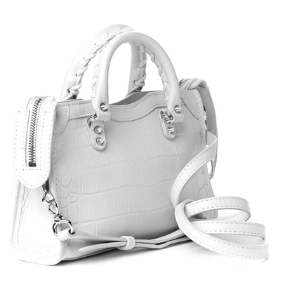 Balenciaga Matte Supple Lambskin Crocodile Embossed Classic Silver Hardware Nano City White 2 of 4