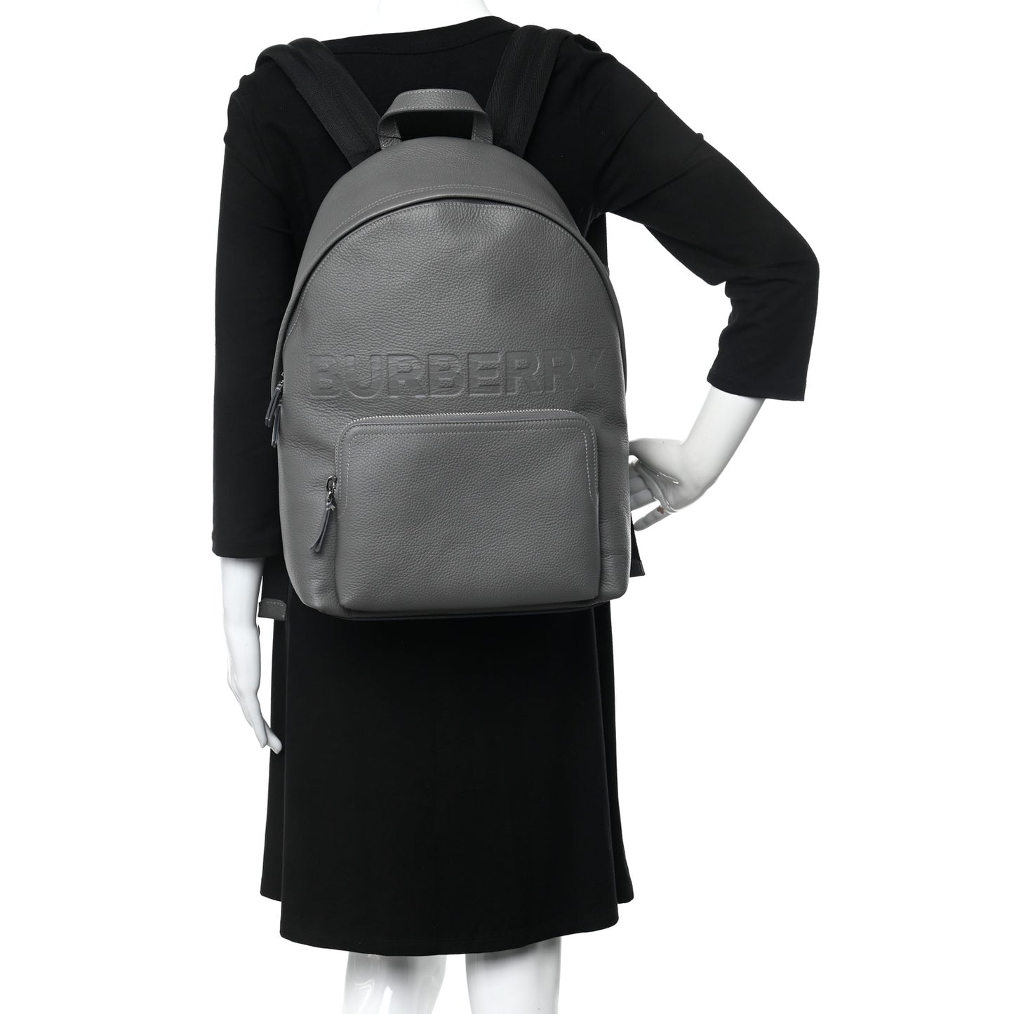 Calfskin Logo Embossed Backpack Charcoal Grey