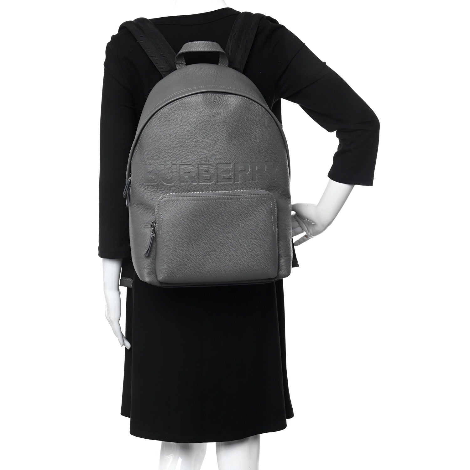Burberry Calfskin Logo Embossed Backpack Charcoal Grey 2 of 12