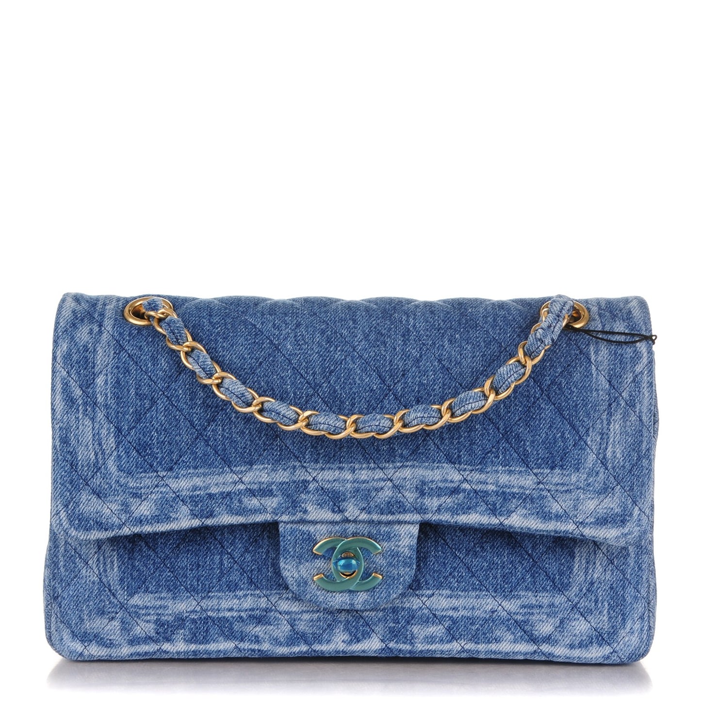 Denim Quilted Medium Double Flap Blue