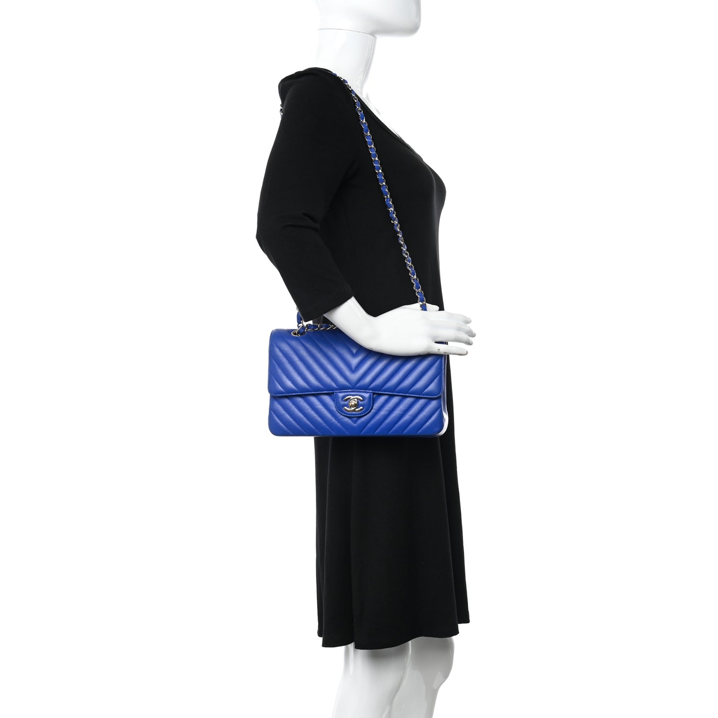 Lambskin Chevron Quilted Medium Double Flap Blue