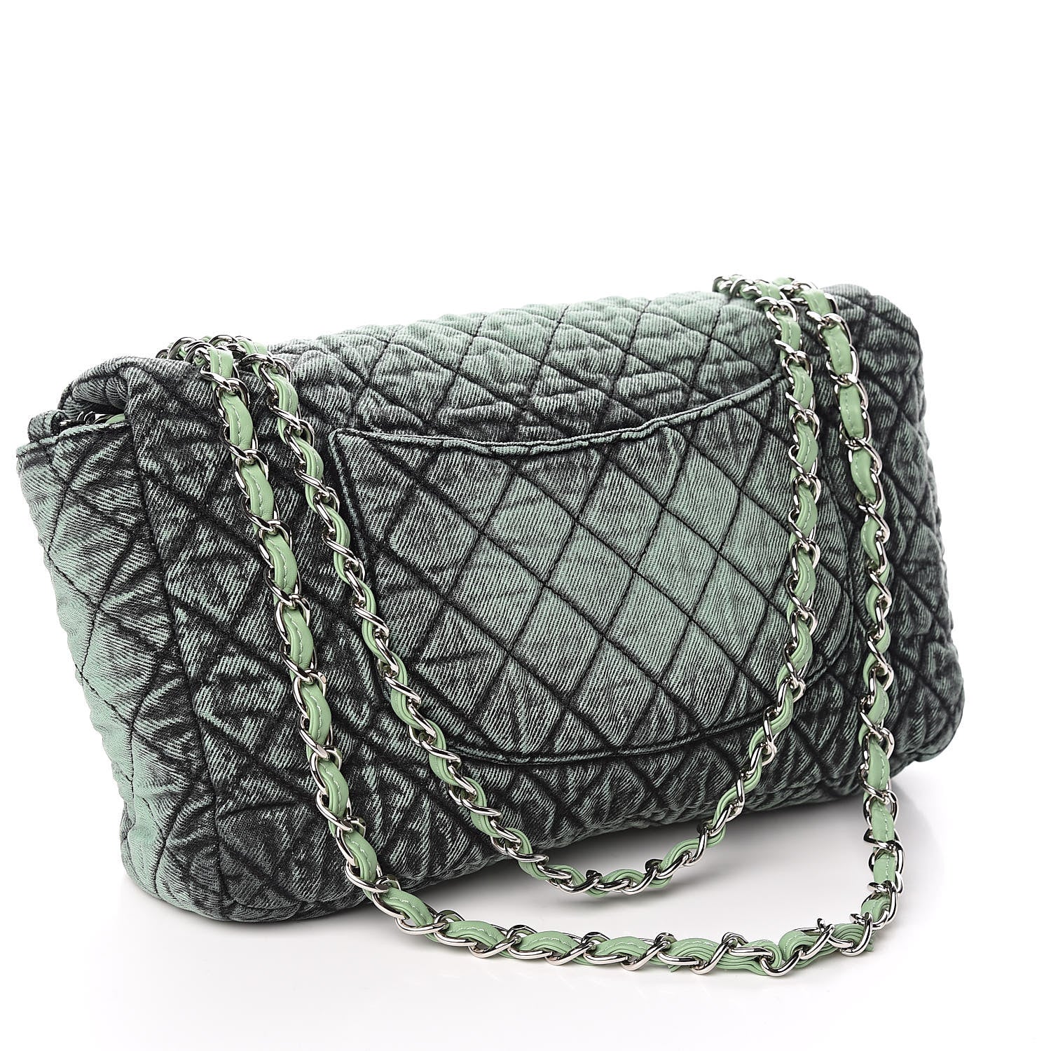 Chanel Denim Quilted Denimpression Flap Green Black 3 of 11