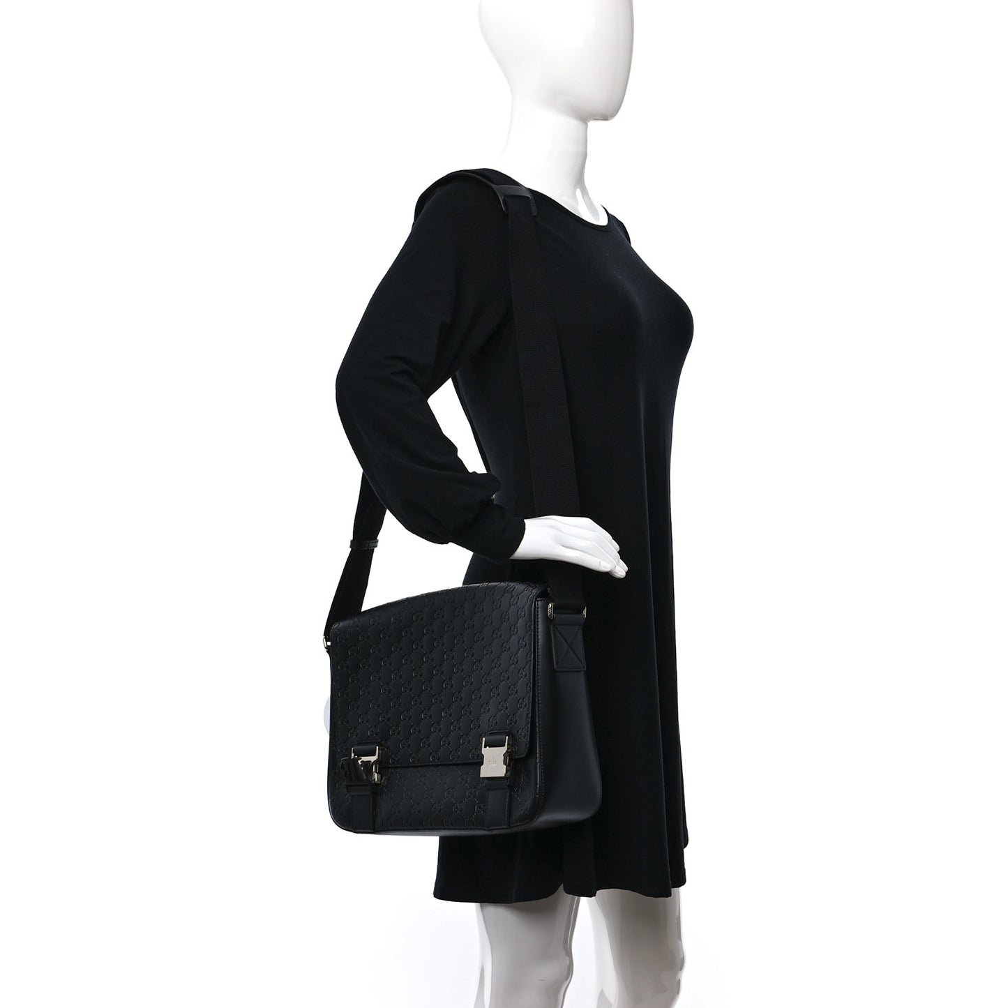 Guccissima Signature Medium Double Buckle Flap Messenger Bag Black