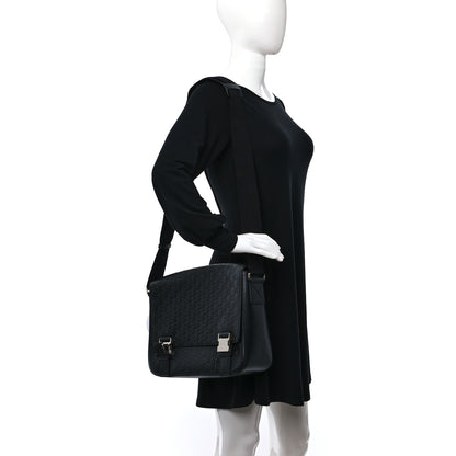 Gucci Guccissima Signature Medium Double Buckle Flap Messenger Bag Black 2 of 11