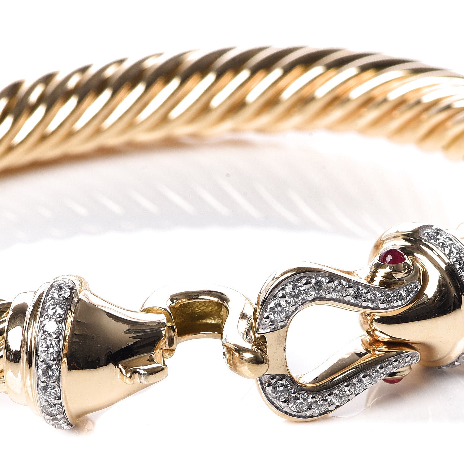 David Yurman 18K Yellow Gold Diamond Ruby 9mm Cable Buckle Bracelet 5 of 6