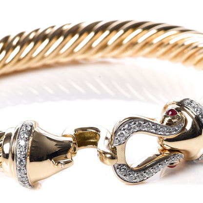 David Yurman 18K Yellow Gold Diamond Ruby 9mm Cable Buckle Bracelet 5 of 6