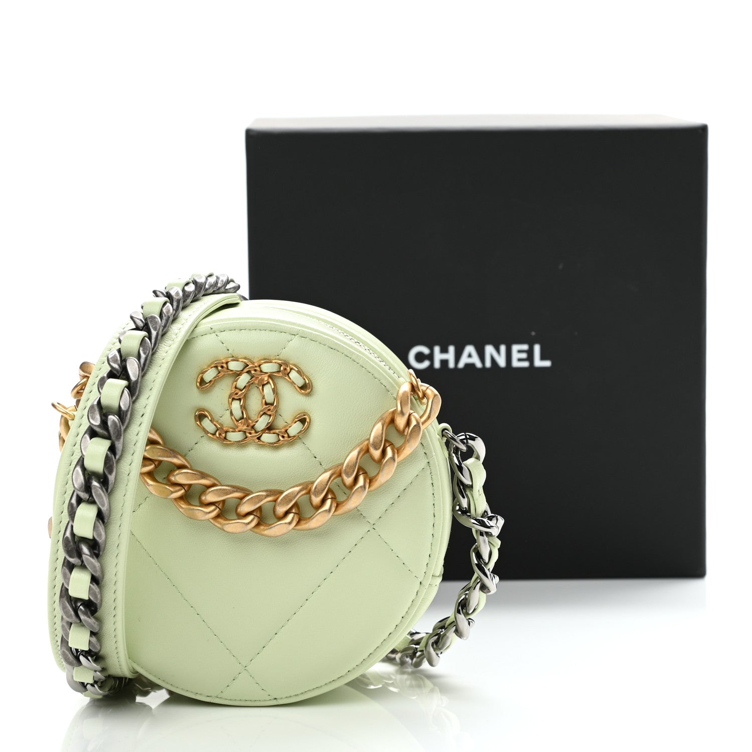 Chanel Lambskin Quilted Chanel 19 Round Clutch With Chain Light Green 11 of 11