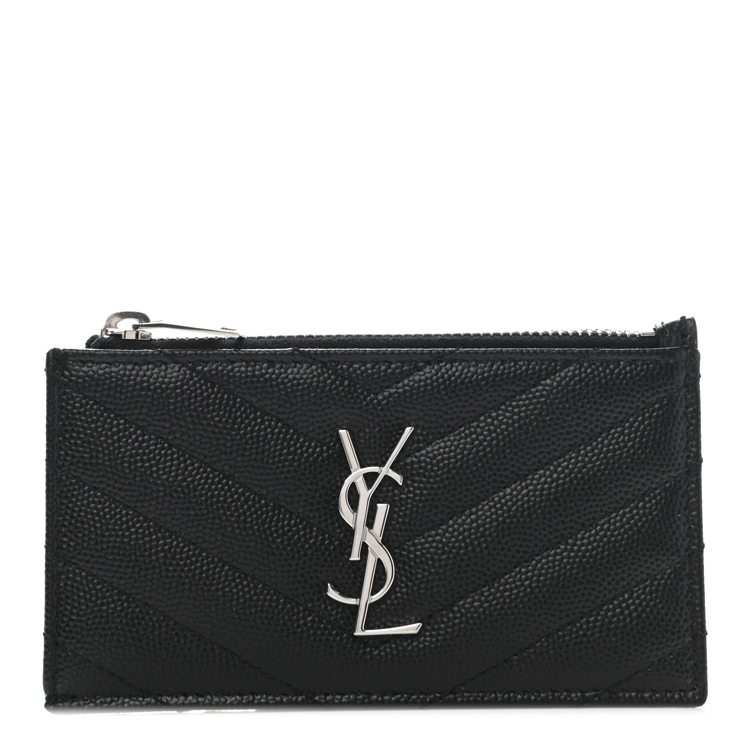 Saint Laurent Monogram Grain de Poudre 5 Fragments Zip Pouch Card Holder Black 1 of 7