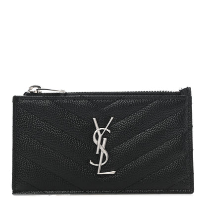 Saint Laurent Monogram Grain de Poudre 5 Fragments Zip Pouch Card Holder Black 1 of 7