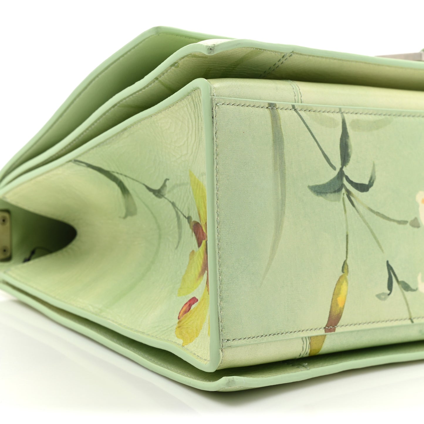Shiny Paper Calfskin Floral Printed Large Crush Sling Bag Green