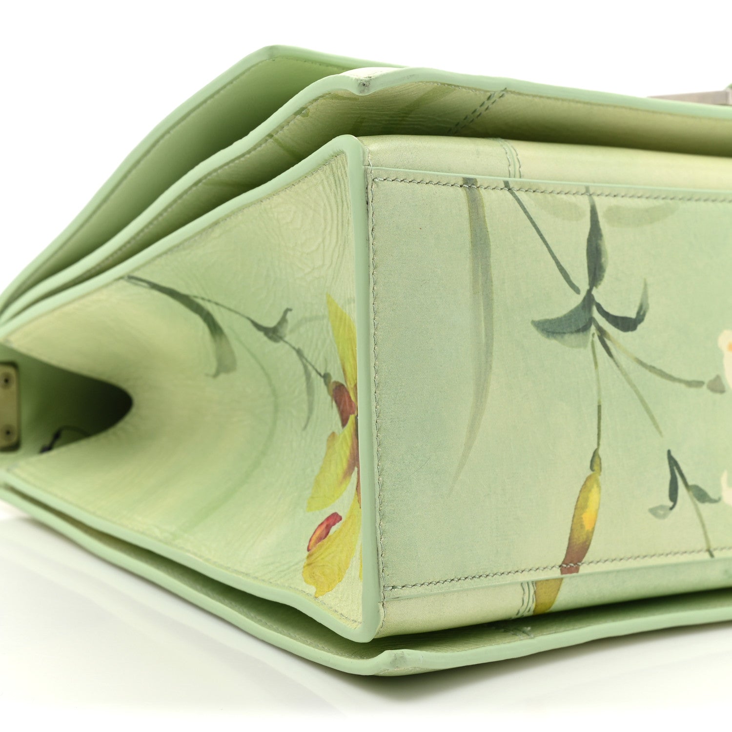 Balenciaga Shiny Paper Calfskin Floral Printed Large Crush Sling Bag Green 12 of 17