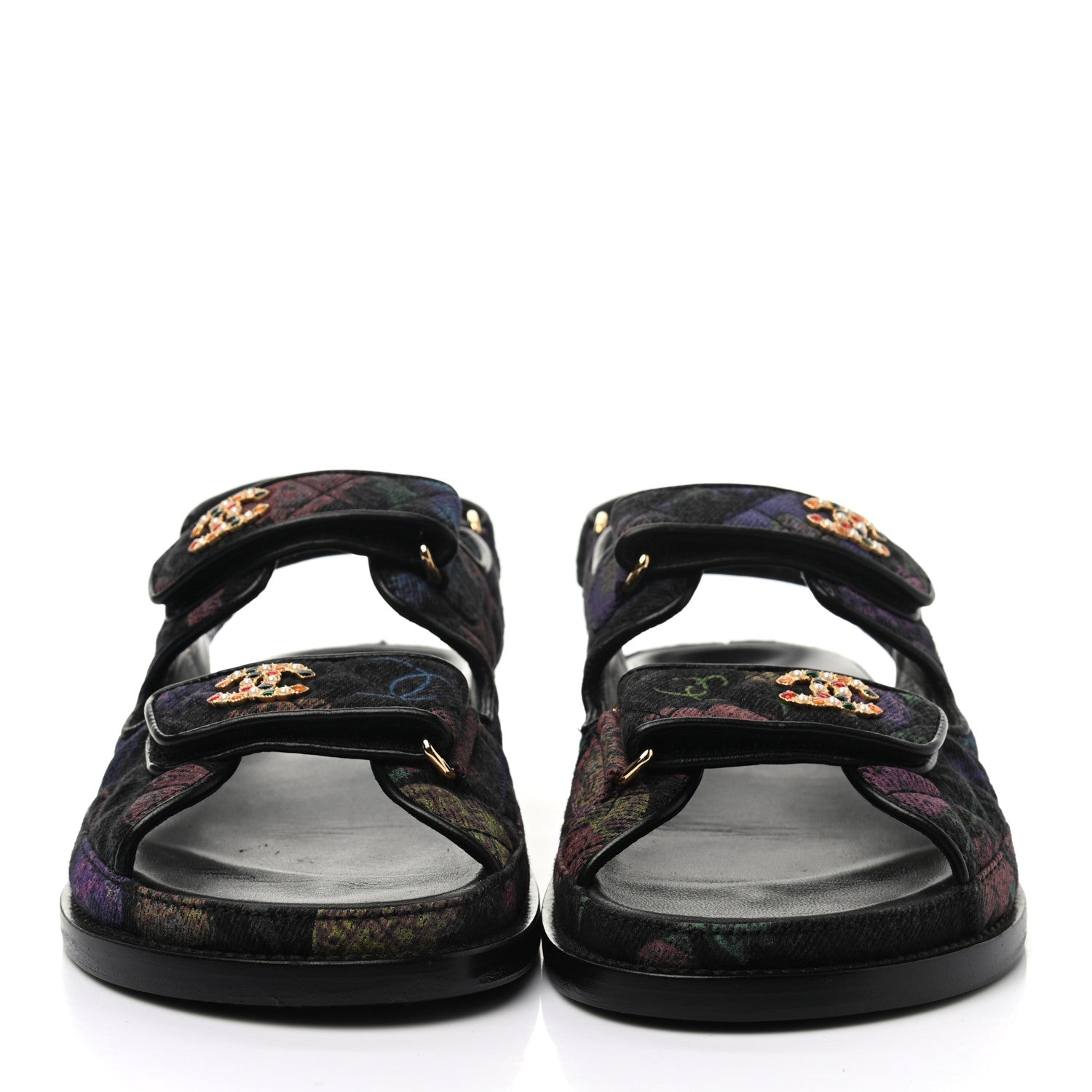 Chanel Denim Quilted Dad Sandals 38.5 Black Multicolor 2 of 8