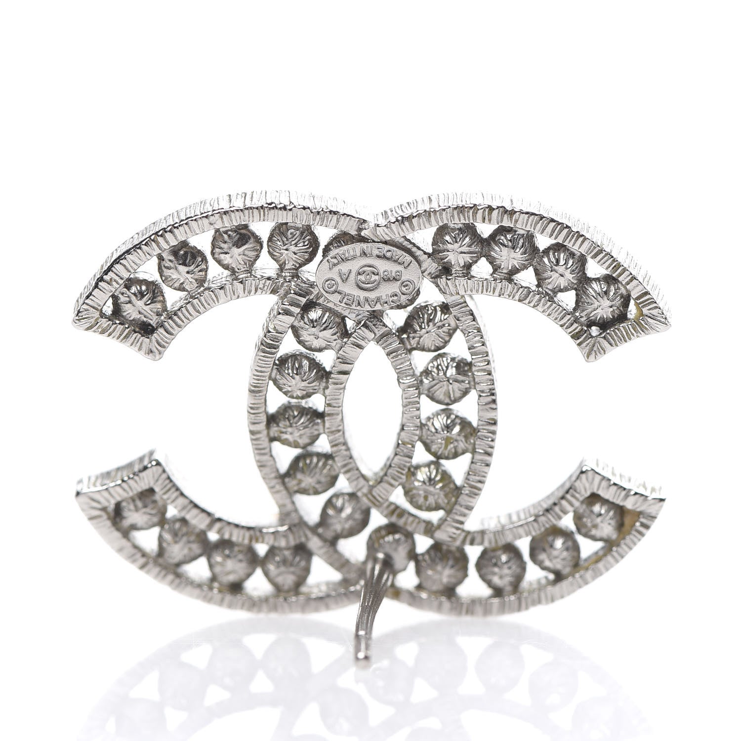 Chanel Crystal Large CC Earrings Black Silver 4 of 5