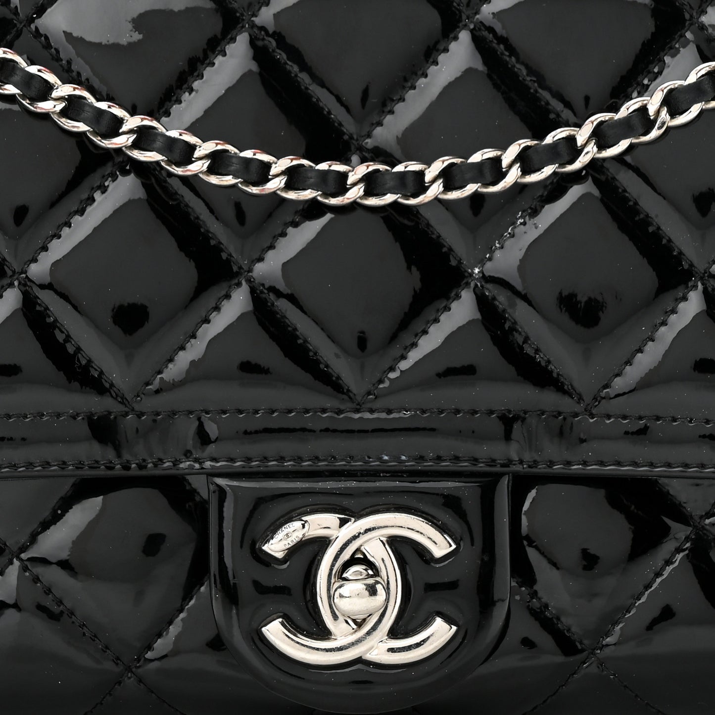 Patent Quilted Small Coco Shine Flap Black