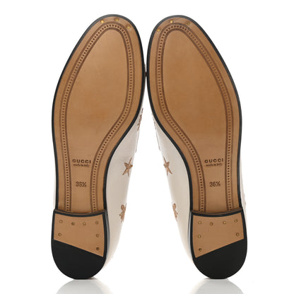 Gucci Goatskin Bee Star Embroidered Womens Jordaan Loafers 36.5 Mystic White 5 of 9