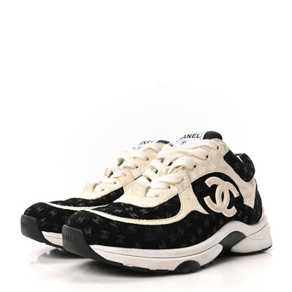 Chanel Printed Suede Calfskin CC Sneakers 35 Black White 4 of 10